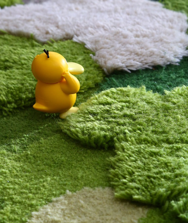 3d Handmade Wool rug Artisanal design hand dyed tufted rug Green Forest Grovedesign